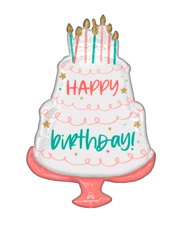 Foil Balloon - 28" Happy Birthday Cake