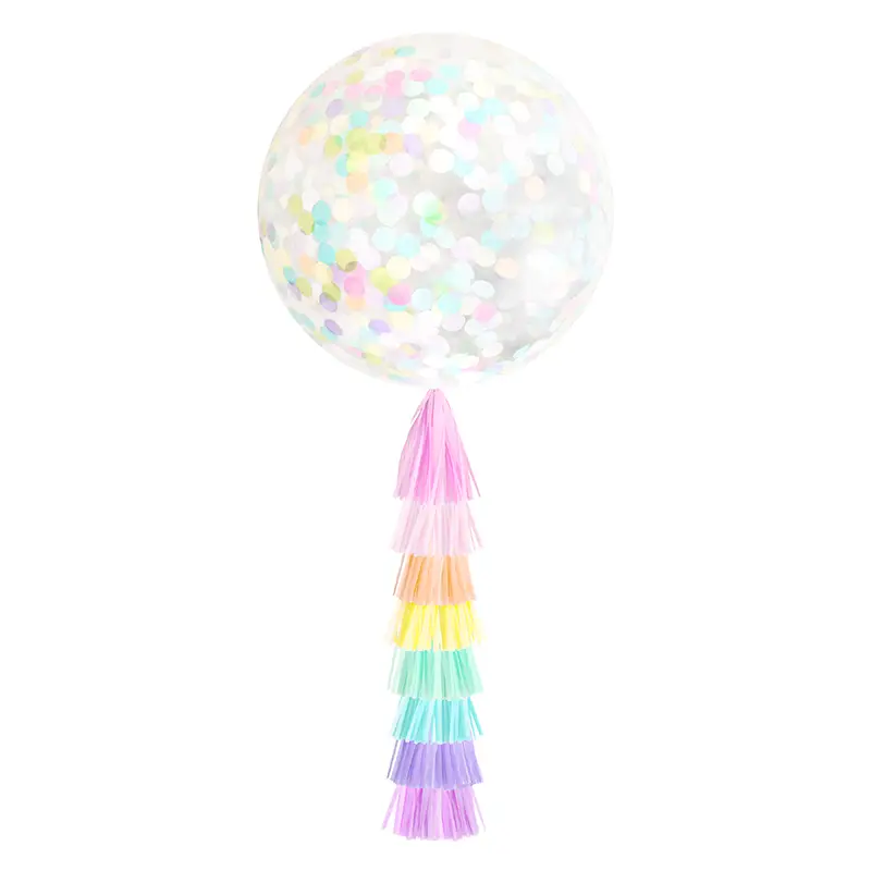 Jumbo Confetti Balloon & Tassel Tail - Pastel Rainbow